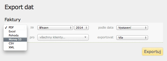 Screenshot nastavení exportu
