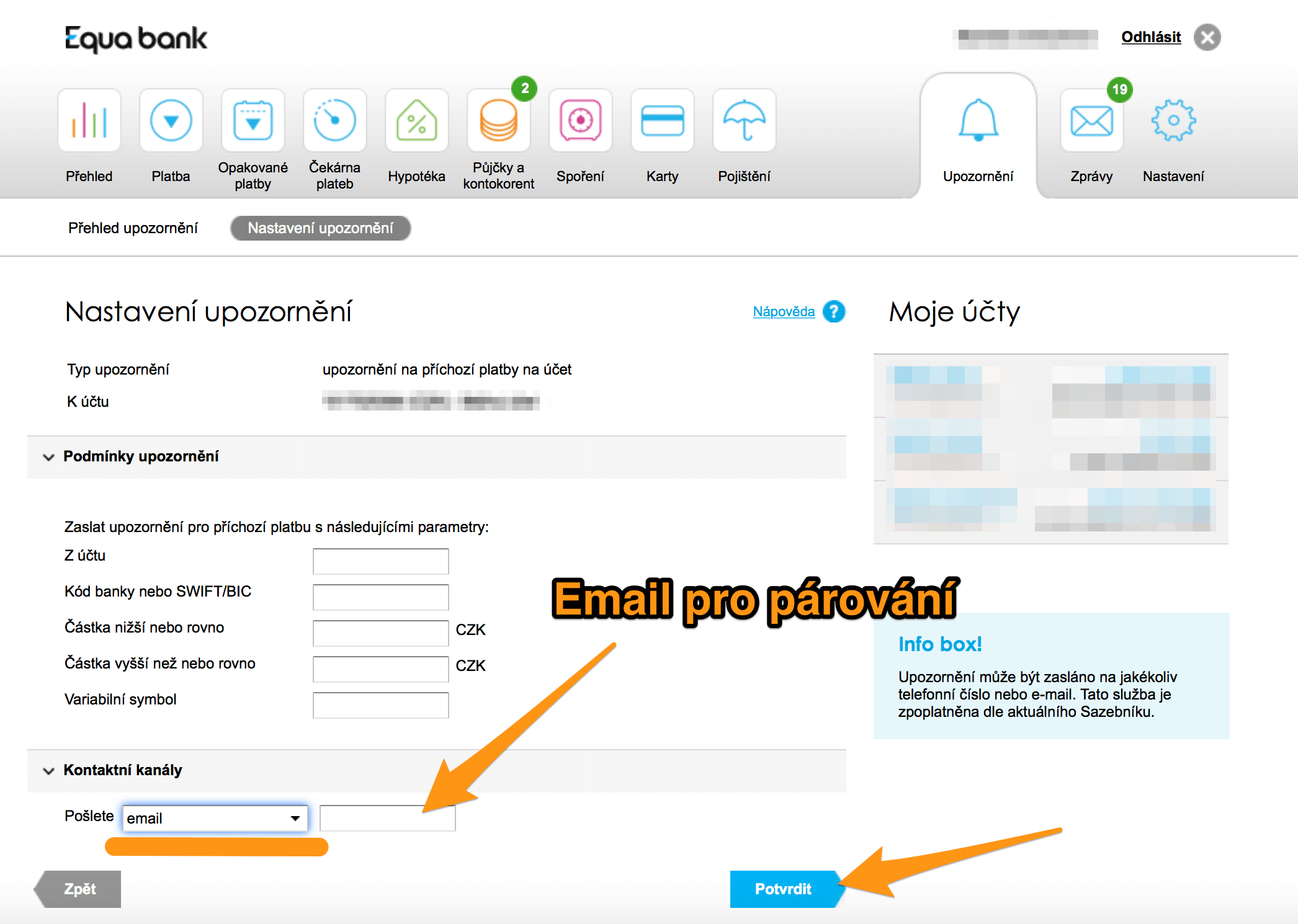 Equa nastavení emailů